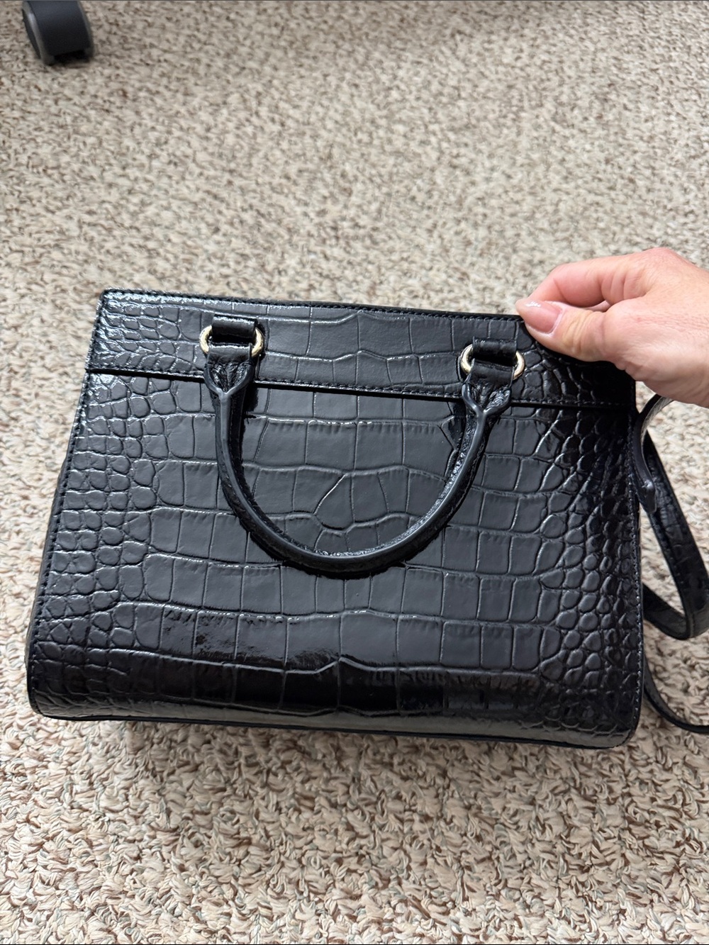 kate spade Black Croc-Embossed Crossbody Satchel - Picture 6 of 11
